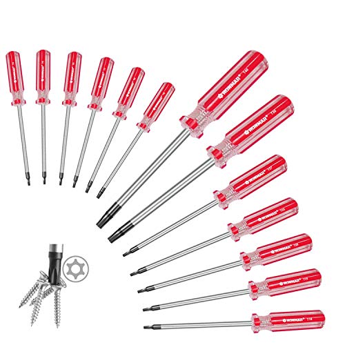 RONMAR 13Piece Magnetic Torx Screwdrivers Set Security Tamper Proof T4、T5、T6、T7、T8、T9、T10、T15、T20、T25、T27、T30、T40 (red)