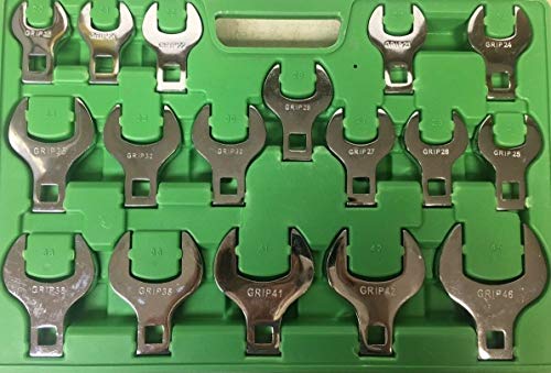 17pc GRIP Metric Jumbo Crow Foot Wrenches Set Crowfoot 20-46mm Open End MM 90152